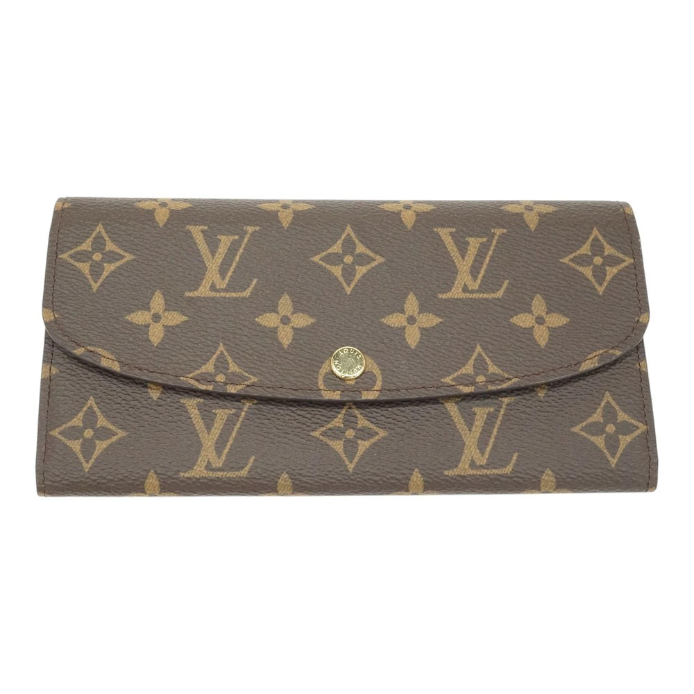 Louis Vuitton Portefeuille Emilie Zippered Wallet Monogram Canvas Leather Brown